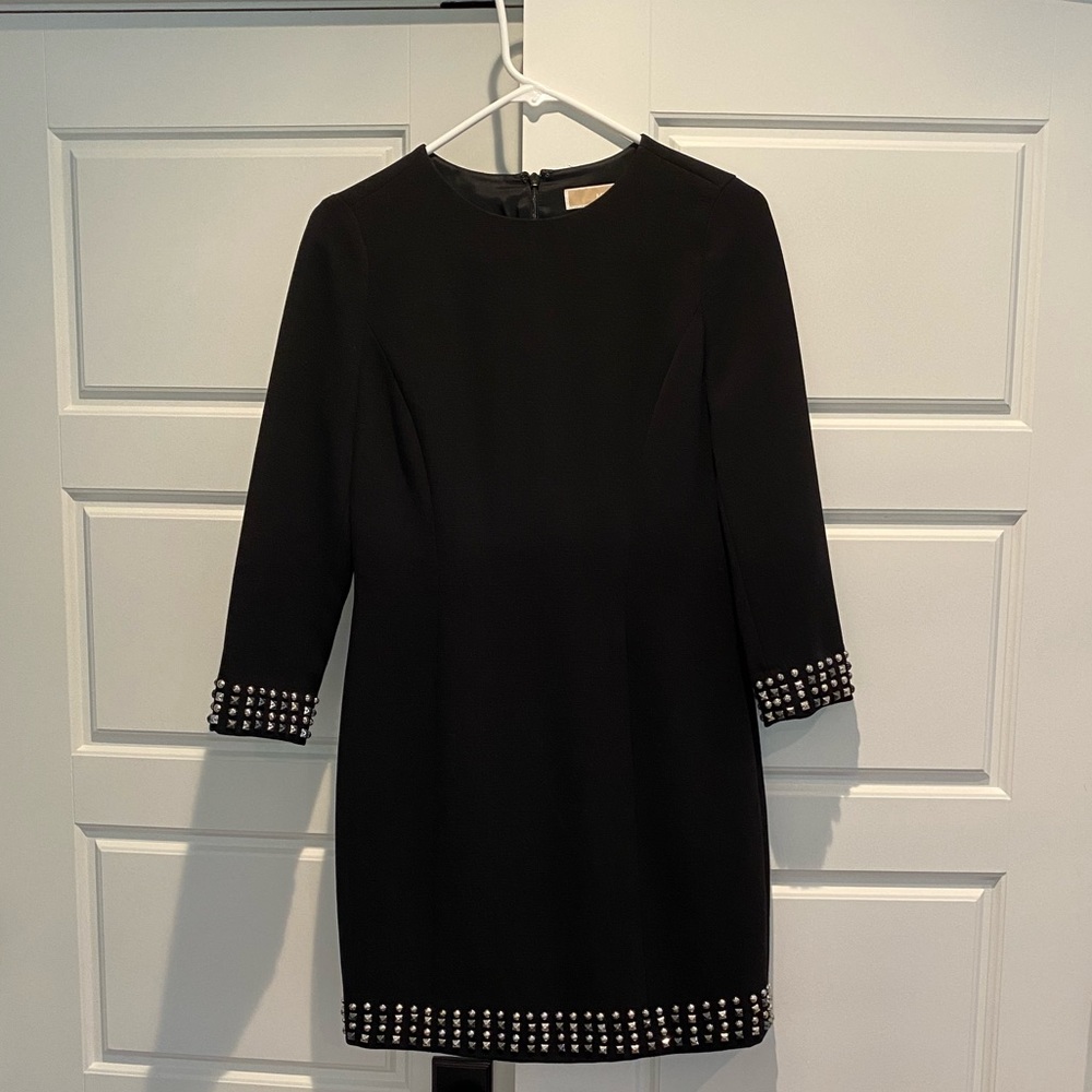 Michael Kors black knee length/mini heavyweight dress with silver studs like new